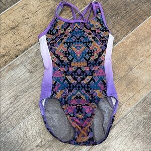 GK Simone Biles Purple Gray Strappy Back Practice Gymnastics Leotard Leo AXS